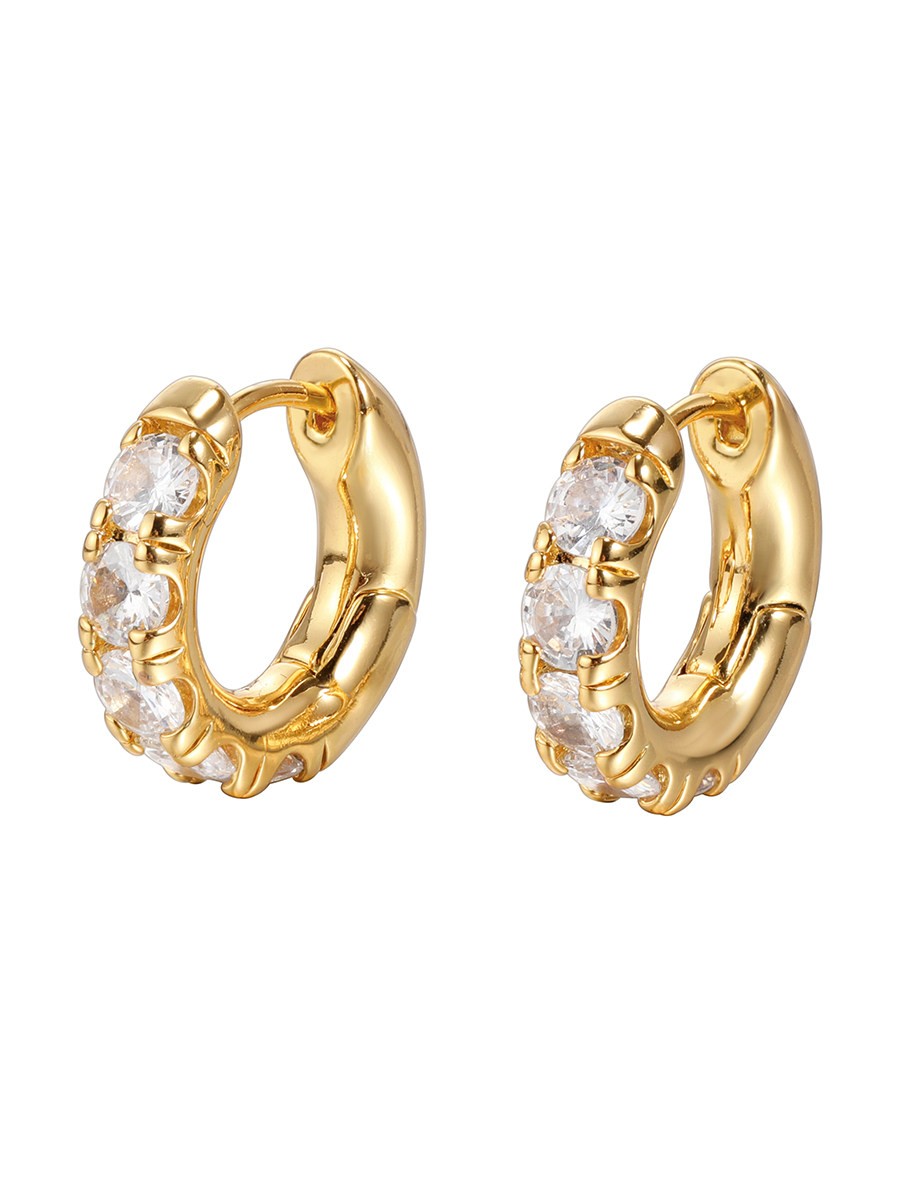 18K Yellow Gold Earrings Clear Crystal Hoop Earrings Minimalist Fashion Jewelry