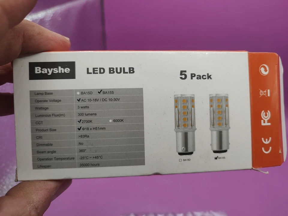 4 CT 3W 12V BA15S Bayonet Single Contact 1156 1141 LED Light Bulb 300 Lumens  - Image 2 of 4