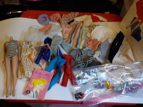 Mattel Barbie Red Flare Doll Case 1963 w Barbie Doll Body ,Clothes,Booklet Lot26