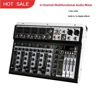 KP6 Professional 6-CH Audio Mixer Built-in 16 Digital Effector 48V Phantom Power