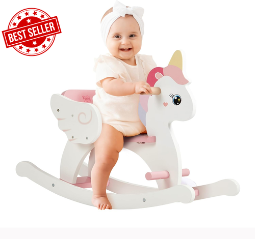 Pink Wooden Unicorn Rocking Horse Toddler Ride-On Toy 6M-3Y Safe & Easy Build