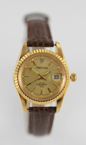 oleg cassini womens brown leather silver stainless steel 24hr