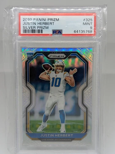 2020 Panini Prizm #325 Justin Herbert Silver Prizm Mint PSA 9 Chargers 