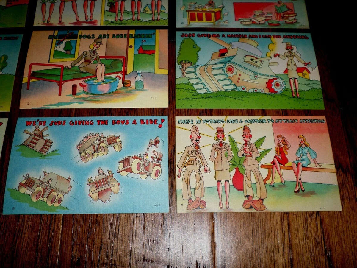 WWII U.S MILITARY COMIC POSTCARDS FEMALE WAC BY BEALS 9 CARDS IN