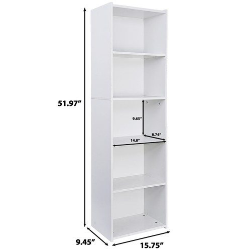 5-Tier Bookcase Storage Organizer Wall Shelf Bookshelf for Home Office White - Picture 2 of 10