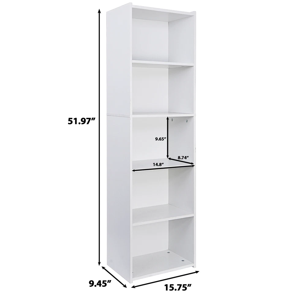 5-Tier Bookcase Storage Organizer Wall Shelf Bookshelf for Home Office White - Image 2 of 4
