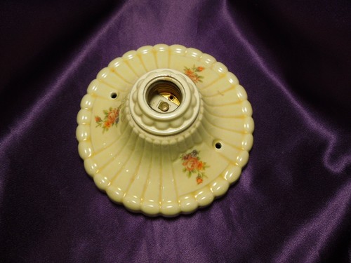 Vtg Shabby Chic Porcelain Ceiling Light Fixtures Petite Pink Flower Set 3 - Picture 10 of 12