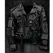 Handmade Men's Steampunk Patches Pin Badges, Deadly Mosh Studwork Leather Jacket
