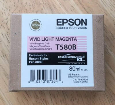 06-2027 Genuine Epson 3880 Printer Ink Vivid Light Magenta T580B T580B00 New