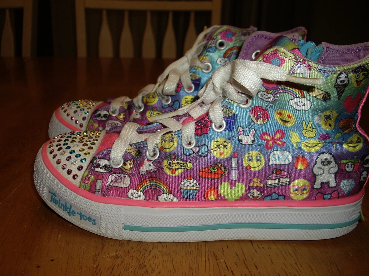 EEUC Big Girls Size 2 Skechers Twinkle Toes Emoji Shoes High Tops Light Up