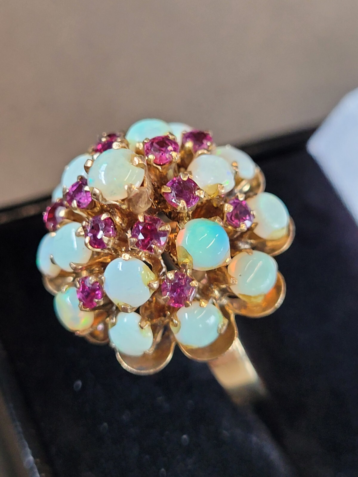 Opal Ruby Statement Ring Size 9.25 Cluster Cockta… - image 2
