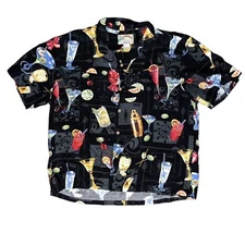 Mens Vintage Paradise Found Martini Cocktail Black Hawaiian Shirt XL Hawaii Made