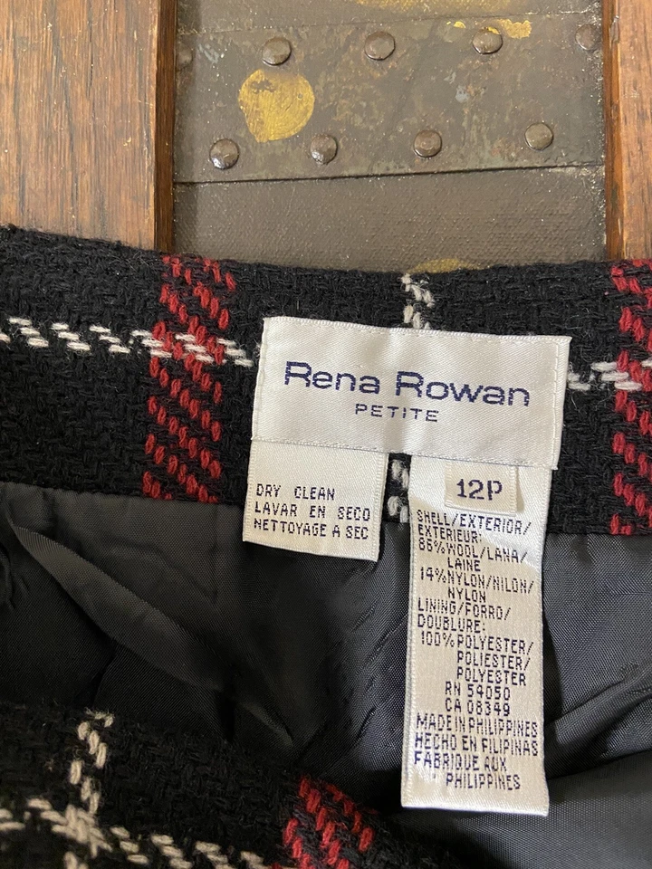 Falda a Cuadros Talla Pequeña 4P Lana 30X20 Recta Forrada a Lápiz De Colección Rena Rowen Foto 4 de 4