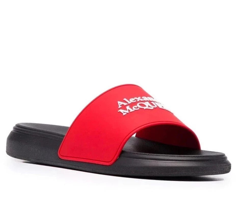 Alexander McQueen Sandali Uomo Logo Piscina Gomma Slide Rosso IT 43 5 M US 10 5