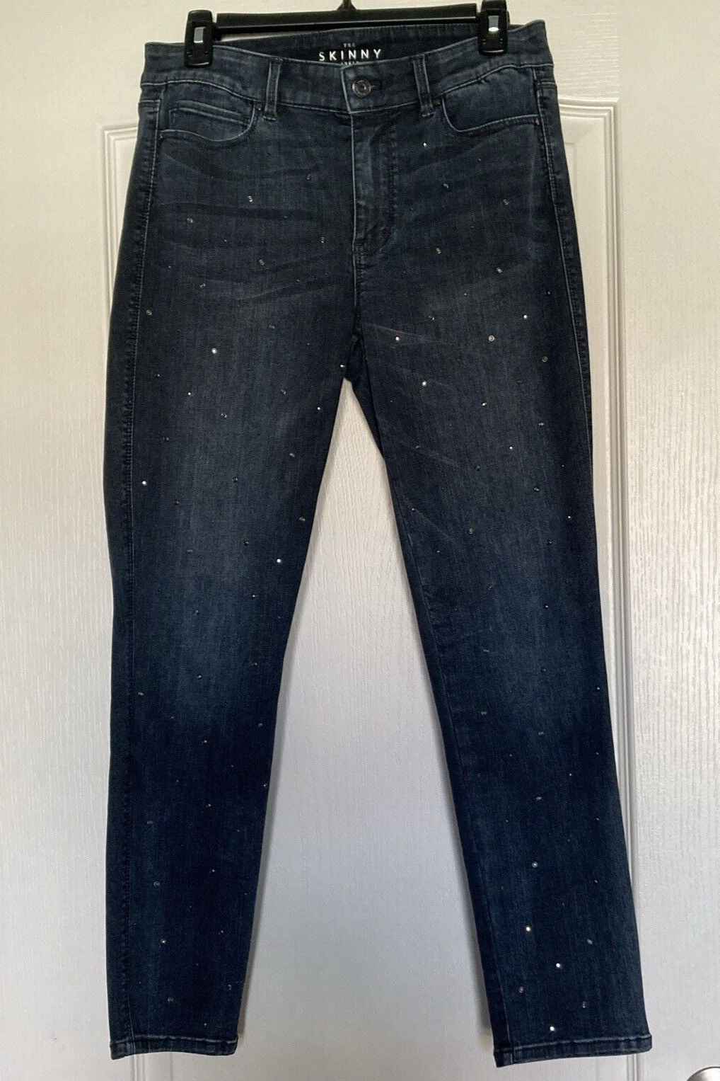 White House Black Market Distressed Black Studded Skinny Ankle Jeans Womens Size 8