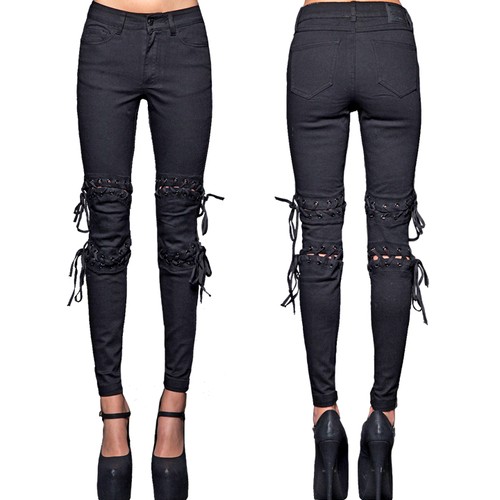 LIP SERVICE MOTO GOTH PUNK LACE UP GOTHIC ROCKER ROCKABILLY SKINNY PANTS JEANS - Imagen 3 de 6