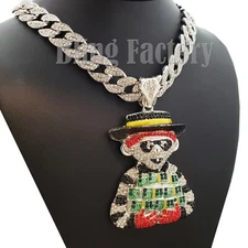 Hip Hop Large Money Gang pendant & 18" Full Iced Cuban Choker Chain Necklace