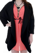 Ladies 3/4 Sleeve Open Front Textured Women's Smart Waterfall Cape Jacket