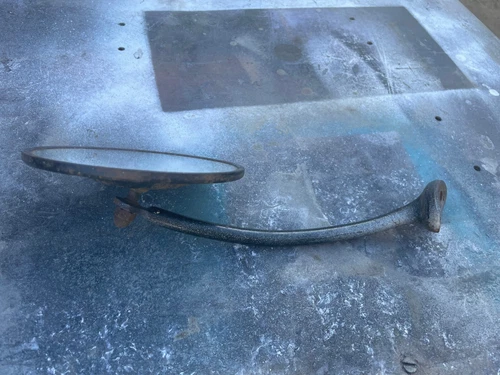 1947-55 CHEVY GMC TRUCK LH BLACK EXTERIOR MIRROR ARM WITH MIRROR ORIGINAL PATINA