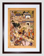 Painting War Scene Akbar Triumph Surat Elephant India Framed Wall Art Print
