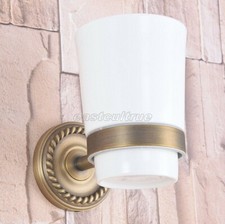 Antique Brass Wall Mounted Toothbrush Holder with Single Ceramic Cup eba264