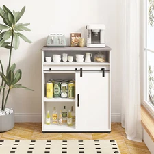 Wooden Storage Cabinet Freestanding Floor Cabinet Kitchen Storage w/Open Shelf