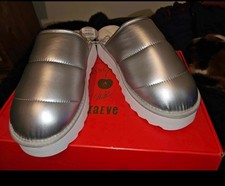 BNWT : Anthropologie Maeve Puffy Silver Slippers : XL : RRP £30