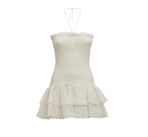 NWT Charo Ruiz Ibiza Megan Mini Short Dress Womens Small White Smocked Eyelet - Picture 2 of 13