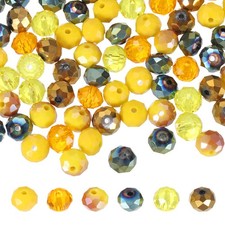 200Pcs 8mm Faceted Rondelle Glass Beads Czech Spacers, Orange Yellow Tone