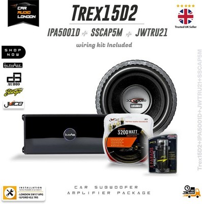 In Phase IPA5001D 5000W Mono Amp + TREX-15D2 15'' Sub + 5 Farad Kondensatoren + Kit