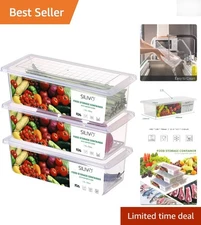 Stackable 1.5L Vegetable Storage Containers - 3 Pack with Removable Drain Tray