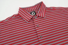 Footjoy Mens XL Red Black White Striped Golf Performance Polo Shirt Short Sleeve