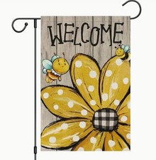 Garden Flag 12x18in Burlap Double-sided Welcome Bees Flower