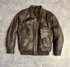 Vintage Canda C & A Leather Jacket Brown Flying Aviator Bomber Coat uk 42 Large