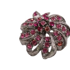 Vintage Pink Rhinestone Floral Sunburst Brooch Silver Tone Pin 1 1/2 in D