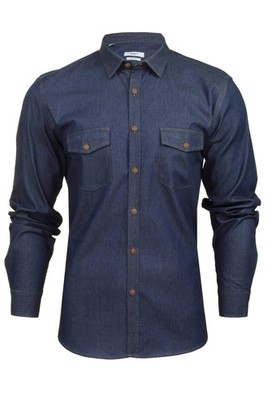 Herren Slim Langarm Jeanshemd Slim Fit Navy XXL