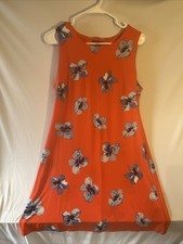 Tommy Hilfiger Floral Dress Size 12 Shift Sleeveless Orange With Blue Flowers