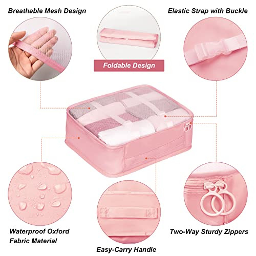 Packing Cubes 7 Set Travel Cubes for Suitcases Lightweight Luggage Packing Pink - Bild 4 von 7