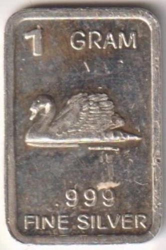 SWIMMING SWAN INGOT BULLION ART BAR 1 GRAM .999 FINE SILVER 99% SILVER USA