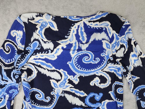 Chicos Tunic Top Womens Small Blue White Paisley Print Bell Sleeve Boho Rayon - Picture 9 of 18