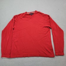 Tommy Hilfiger Cashmere Sweater Mens XL Red V-Neck Ribbed Knit Pullover