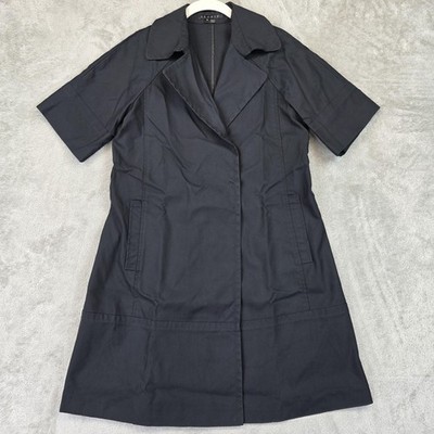 Theory Lyda Trench Coat Womens Medium Black Short Sleeve Snap Front Twill