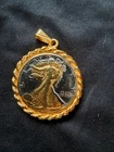1944 Gold Overlay Walking Liberty Half Dollar Pendant Vtg