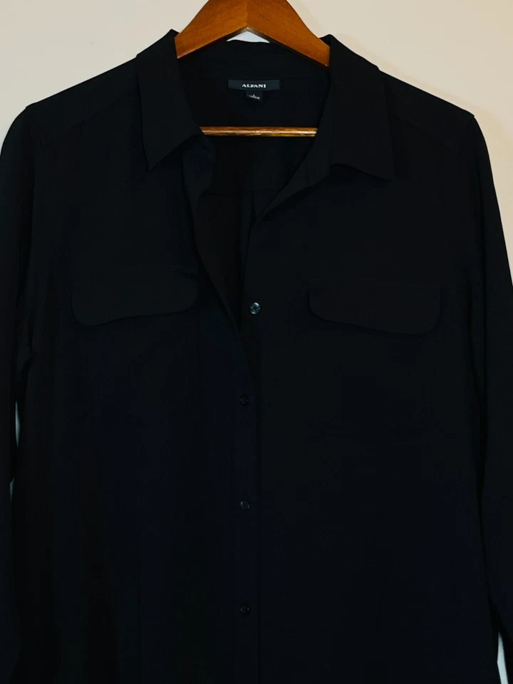 Novo com etiquetas Vestido Maxi Feminino Alfani Botão Frontal Manga Longa Grande Preto Caprichoso Gótico - Imagem 3 de 4