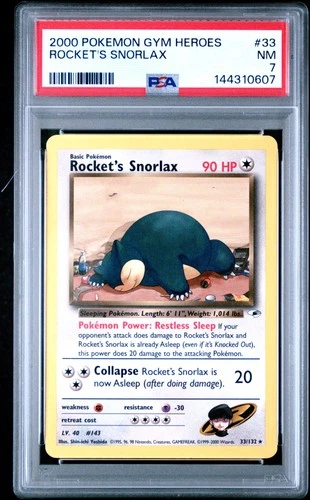 2000 POKEMON GYM HEROES #33 ROCKET'S SNORLAX PSA 7