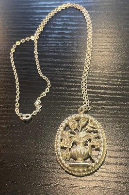 Antiker Anhänger Blumenvasenmuster - mit 925 Silber Halskette - Handarbeit