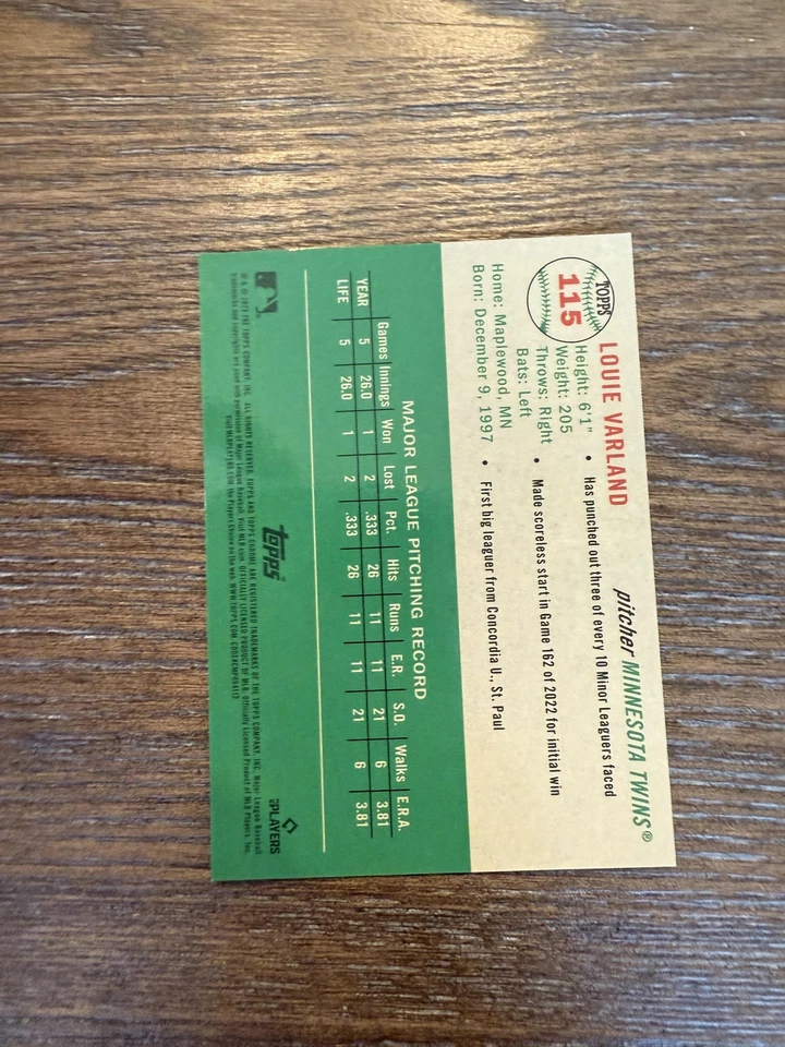 2023 Topps Chrome Platinum #115 Louie Varland Speckle Refractor #/150 - Image 2 of 2