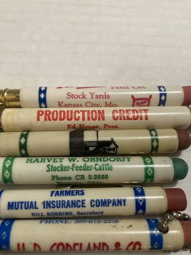 Lot Of 7 Vintage Bullet Pencils Farm Livestock Related Illinois Midwest Location - Picture 3 of 6