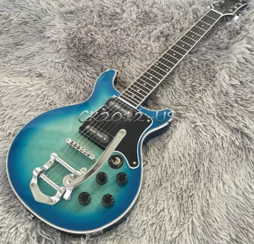 Custom LP Special DC Electric Guitar Figured Top Aqua Blue Burst Double Cut P90