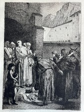 Laurens Gravure Eau Forte Etching saint bruno offrandes roger comte de calabre